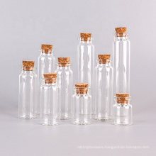 Empty Refillable Clear Borosilicate Glass Test Tubes Reagent Bottle with Cork Stoppers